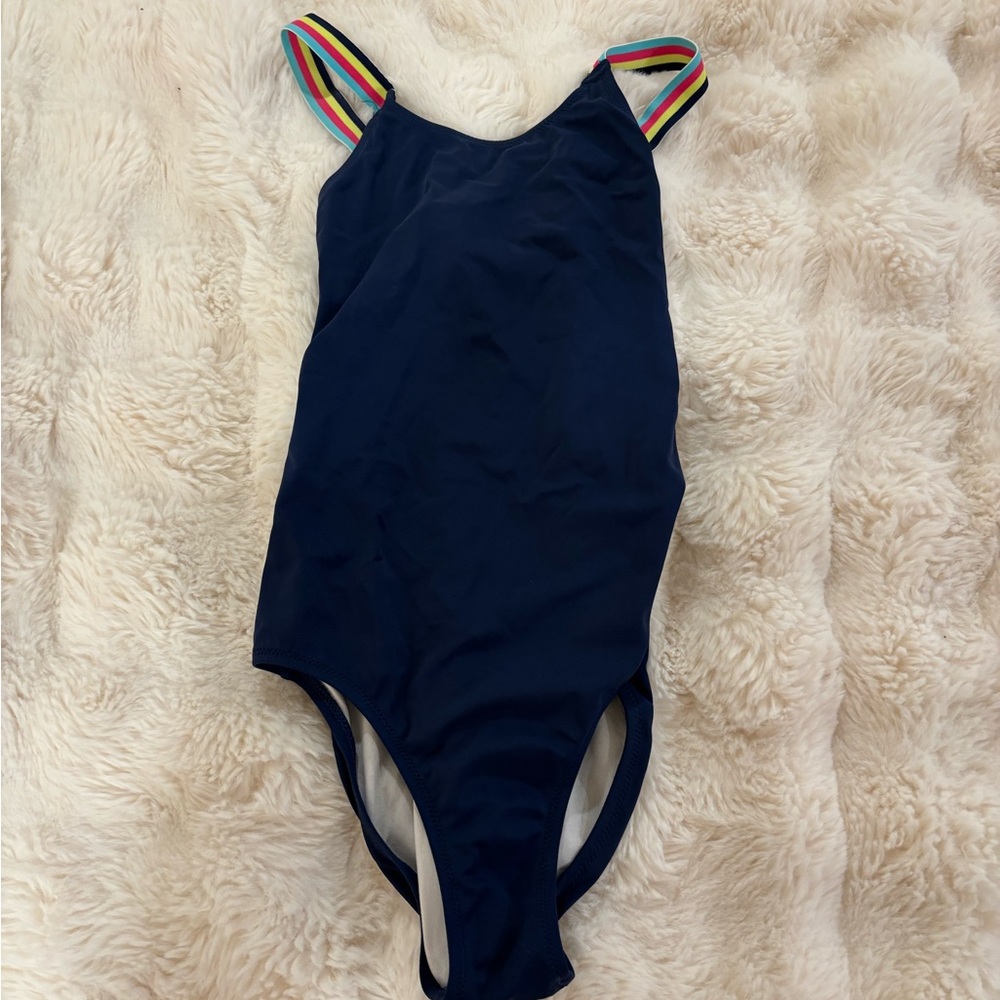 Amazon Kids Swim One Piece - Navy with Rainbow Straps